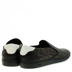 Fendi Brown Zucca Coated Canvas Slip On Sneakers Size 41
