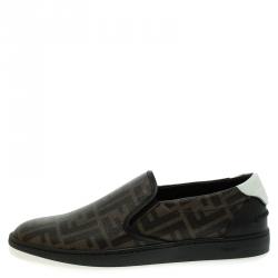 Fendi Brown Zucca Coated Canvas Slip On Sneakers Size 41