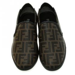 Fendi Brown Zucca Coated Canvas Slip On Sneakers Size 41