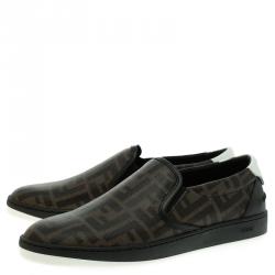 Fendi Brown Zucca Coated Canvas Slip On Sneakers Size 41