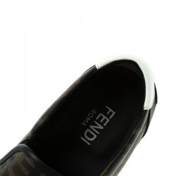 Fendi Brown Zucca Coated Canvas Slip On Sneakers Size 41