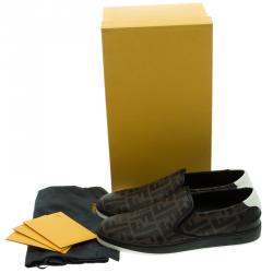 Fendi Brown Zucca Coated Canvas Slip On Sneakers Size 41