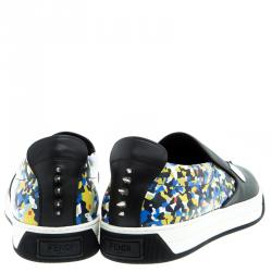 Pre Owned Fendi Black Studded Printed Leather Monster Slip On Sneakers Size 42
