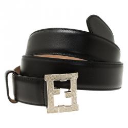 Pre Owned Fendi Black Leather FF Logo Belt 100CM