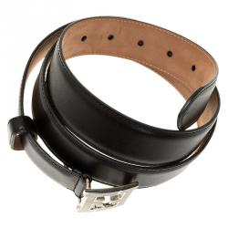 Pre Owned Fendi Black Leather FF Logo Belt 100CM