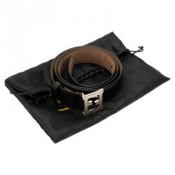 Pre Owned Fendi Black Leather FF Logo Belt 100CM