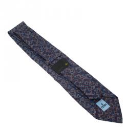 Fendi Burgundy and Blue Logo Silk Tie