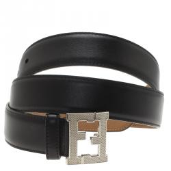 Pre Owned حزام فندي جلد أسود بالشعار FF 100 سم