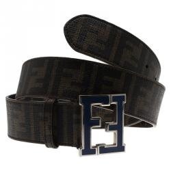Pre Owned Fendi Tobacco Zucca PVC FF Logo Belt 90CM