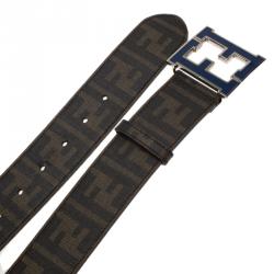 Pre Owned Fendi Tobacco Zucca PVC FF Logo Belt 90CM