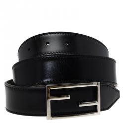 Pre Owned Fendi Green and Black Leather Logo Buckle Reversible Belt 90CM