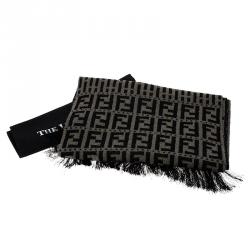 Pre Owned Fendi Grey Zucca Wool Scarf
