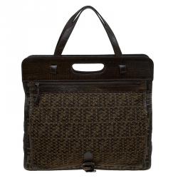 Fendi Tobacco Zucca Canvas and Mesh Tote