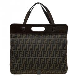 Fendi Tobacco Zucca Canvas and Mesh Tote