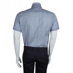 Fendi Blue and White Optical Illusion Print Short Sleeve Shirt L