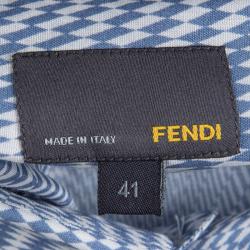 Fendi Blue and White Optical Illusion Print Short Sleeve Shirt L