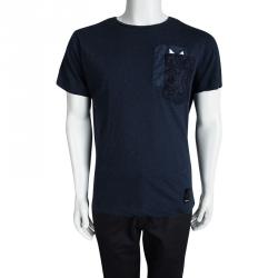 Pre Owned Fendi Blue Slub Jersey Monster Eye Detail Crew Neck T-Shirt 3XL