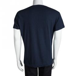 Pre Owned Fendi Blue Slub Jersey Monster Eye Detail Crew Neck T-Shirt 3XL