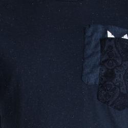 Pre Owned Fendi Blue Slub Jersey Monster Eye Detail Crew Neck T-Shirt 3XL