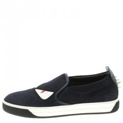Fendi Navy Blue Suede Monster Slip On Sneakers Size 42