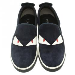 Fendi Navy Blue Suede Monster Slip On Sneakers Size 42
