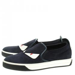 Fendi Navy Blue Suede Monster Slip On Sneakers Size 42