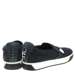 Fendi Navy Blue Suede Monster Slip On Sneakers Size 42