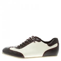 مملوكة مسبقًا Fendi Two Tone Leather Low Top Sneakers Size 44