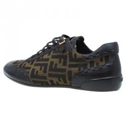 Fendi Tobacco Zucca Canvas and Leather Trim Lace Up Sneakers Size 42