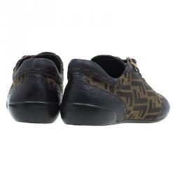 Fendi Tobacco Zucca Canvas and Leather Trim Lace Up Sneakers Size 42