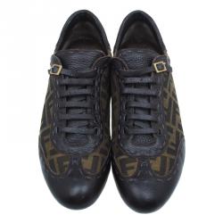 Fendi Tobacco Zucca Canvas and Leather Trim Lace Up Sneakers Size 42