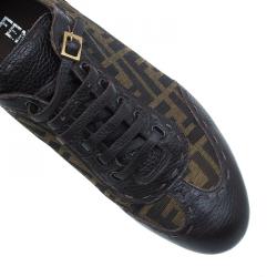 Fendi Tobacco Zucca Canvas and Leather Trim Lace Up Sneakers Size 42