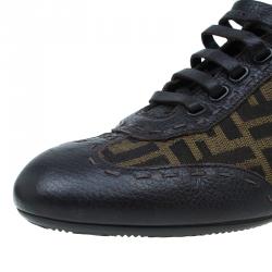 Fendi Tobacco Zucca Canvas and Leather Trim Lace Up Sneakers Size 42
