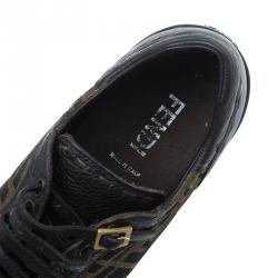 Fendi Tobacco Zucca Canvas and Leather Trim Lace Up Sneakers Size 42