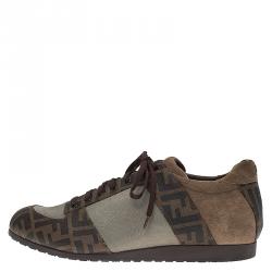 Fendi Two Tone Zucca Canvas and Suede Sneakers Size 44