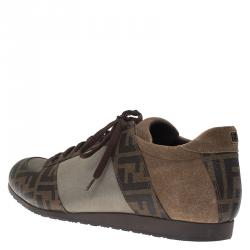 Fendi Two Tone Zucca Canvas and Suede Sneakers Size 44