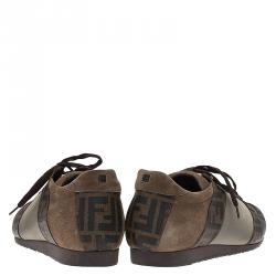 Fendi Two Tone Zucca Canvas and Suede Sneakers Size 44