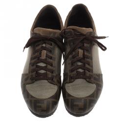 Fendi Two Tone Zucca Canvas and Suede Sneakers Size 44