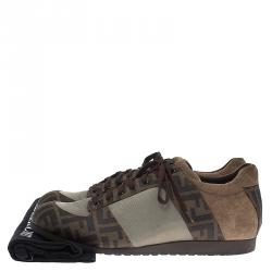 Fendi Two Tone Zucca Canvas and Suede Sneakers Size 44