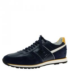 Pre Owned Fendi Tricolor Suede and Leather Lace Up Sneakers Size 41