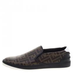 Fendi Brown Zucca Coated Canvas Slip On Sneakers Size 45