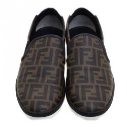 Fendi Brown Zucca Coated Canvas Slip On Sneakers Size 45