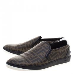 Fendi Brown Zucca Coated Canvas Slip On Sneakers Size 45