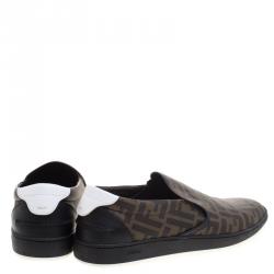 Fendi Brown Zucca Coated Canvas Slip On Sneakers Size 45