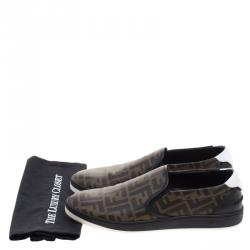 Fendi Brown Zucca Coated Canvas Slip On Sneakers Size 45