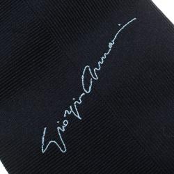 Pre Owned Giorgio Armani Navy Blue Signature Logo Detail Silk Tie