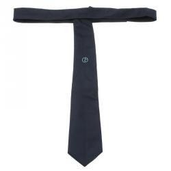 Pre Owned Giorgio Armani Navy Blue Logo Detail Silk Tie