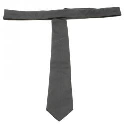Pre Owned Giorgio Armani Grey Signature Logo Detail Silk Tie