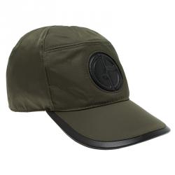 Giorgio Armani Green Nylon and Leather Logo Baseball Cap Size 59