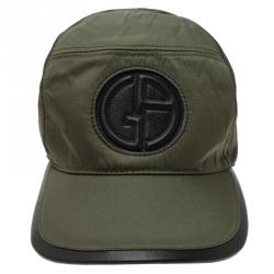 Giorgio Armani Green Nylon and Leather Logo Baseball Cap Size 59